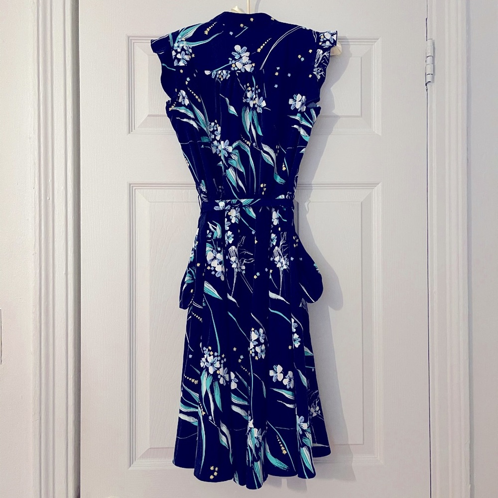 Navy Blue Floral Charter Club A-Line dress_size 2P